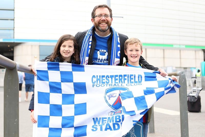Chesterfield fans gather outside Wembley Stadium.