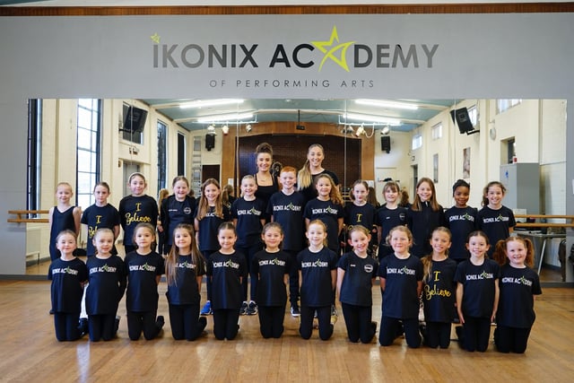 The 25 pupils of Ikonix Academy of Performing Arts with principal Abi Turner and head of musical theatre Ami Evans.