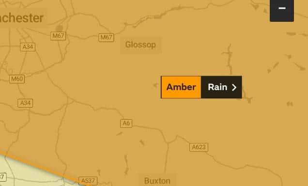 'Danger to life' amber warning has been issued for some parts of Derbyshire.