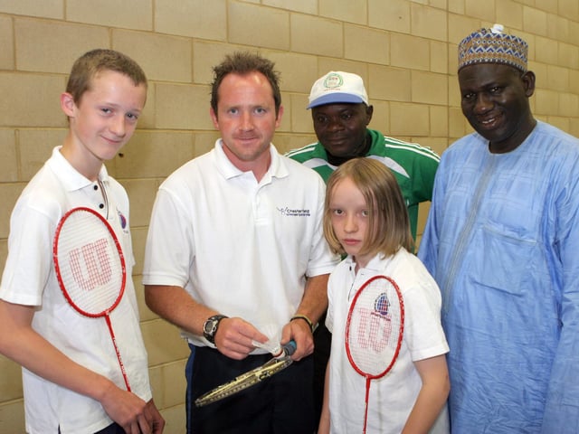 Nigerian teachers visited Brookfield school in 2010, l to r Luke Lipscombe, Luke Sadler(teacher), Aliyu Ahmed, Jacob Gallaway, Murtala Ibrahim Bichi