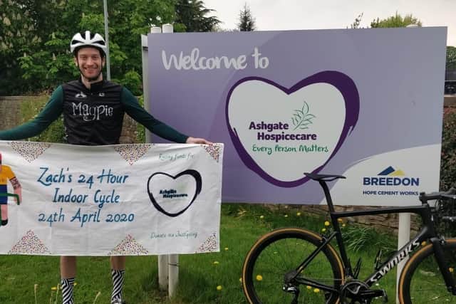 Derbyshire cyclist Zach Law after completing his fundraiser for Ashgate Hospice