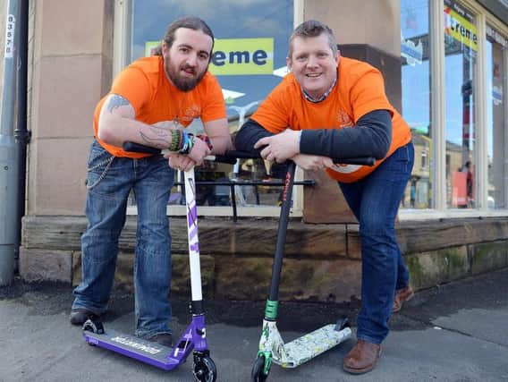 Sean Pritty and Dan Hopkinson, two of the men who will take part in the dirt scooter fundraiser. Picture: Brian Eyre.