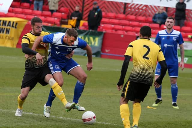 Match action from Pinxton v Hucknall in Sunday's CMFL Buckingham Insurance League Cup final.