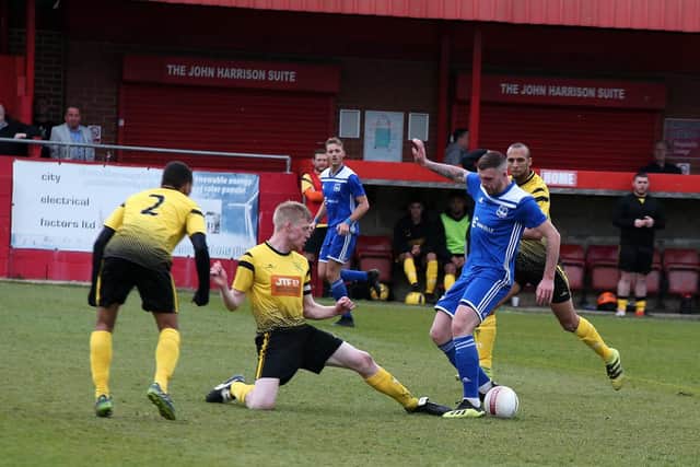 Match action from Pinxton v Hucknall in Sunday's CMFL Buckingham Insurance League Cup final.