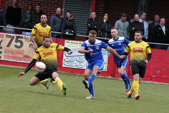 Match action from Pinxton v Hucknall in Sunday's CMFL Buckingham Insurance League Cup final.