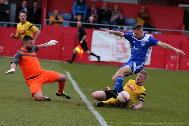 Match action from Pinxton v Hucknall in Sunday's CMFL Buckingham Insurance League Cup final.