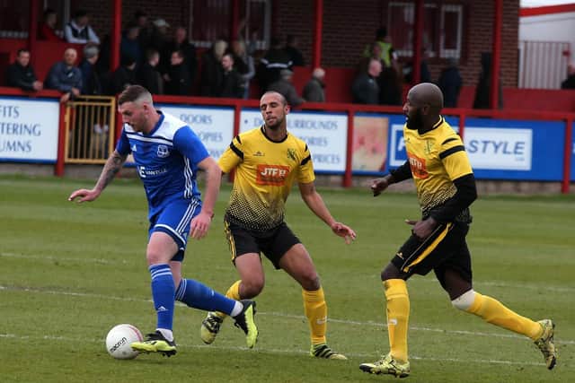 Match action from Pinxton v Hucknall in Sunday's CMFL Buckingham Insurance League Cup final.