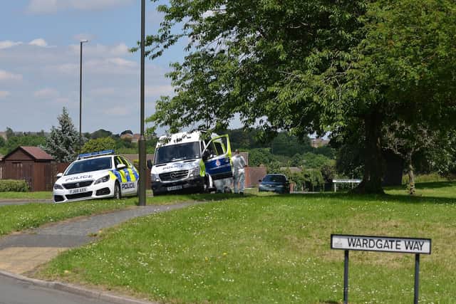 Police on Oakamoor Close, Holme Hall, as part of the Graham Snell murder investigation.