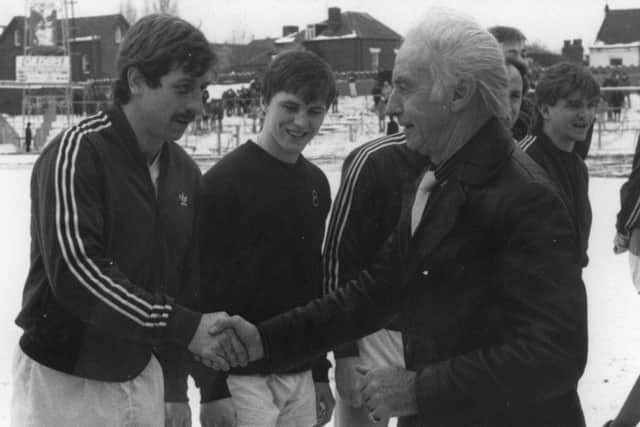 Spireite Gerry Armstrong meeting Stanley Matthews in 1986