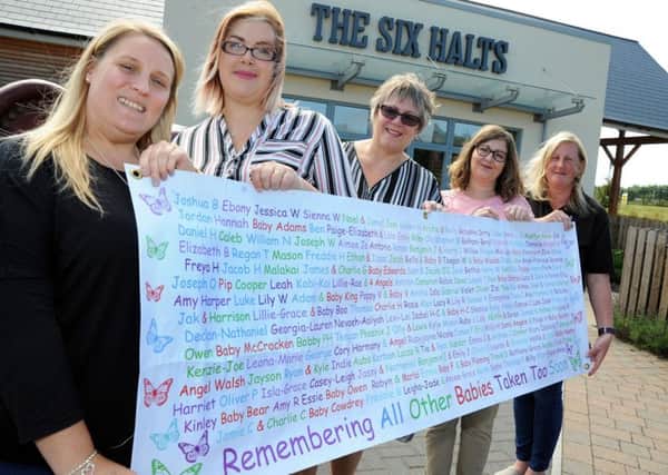 Lisa Spencer, second right, who is organising a charity day for Chesterfield SANDS in memory of her son George who was born stillborn, with friends and colleagues from left, Emma Sheppard the vice-chairman of Chesterfield SANDS, event co-ordinator Kate Bull, general manager of the Six Halts Lorraine Wildman and chairman of the SANDS group Nicky Whelan.