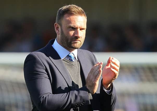 Picture by Gareth Williams/AHPIX.com; Football; Sky Bet League Two; Barnet v Chesterfield FC; 05/05/2018 KO 15:00; The Hive Stadium; copyright picture; Howard Roe/AHPIX.com; Ian Evatt thanks the travelling fans after defeat at Barnet