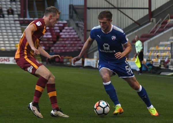 Picture Andrew Roe/AHPIX LTD, Football, The Emirates FA Cup First Round, Bradford City v Chesterfield, Northern Commercials Stadium, 04/11/17, K.O 3pm

Chesterfield's Scott Wiseman looks to get past Bradford's Luke Hendrie

Andrew Roe>>>>>>>07826527594