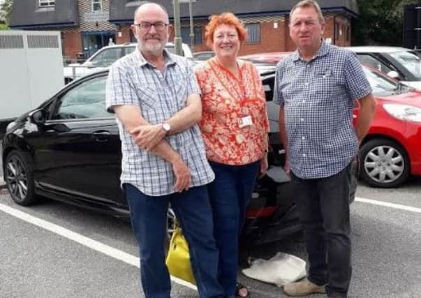 Chesterfield Liberal Democract councillors Howard Borrell and Shirley Niblock with concerned resident Paul Niblock.