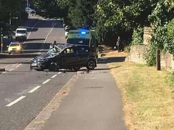 A vehicle at the scene of the road traffic incident on Walton Road, Chesterfield