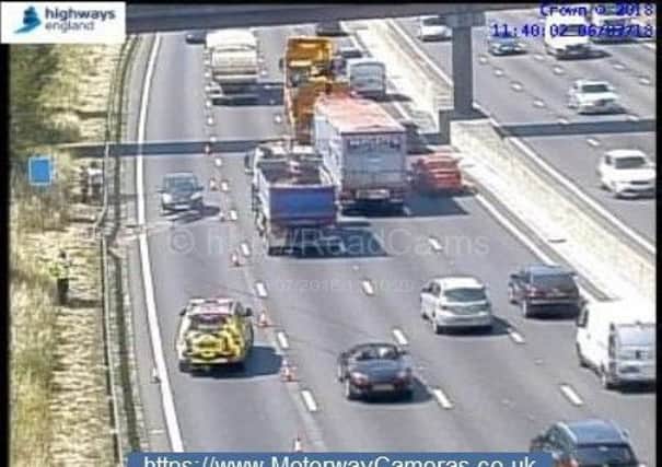 Two lanes of the M1 are closed between junctions 30 and 29a