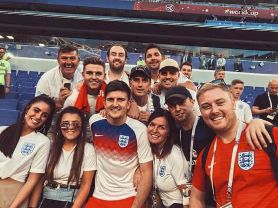 Harry with family and friends after yesterday's win against Sweden. Picture from @daissmaguire_ on Twitter.