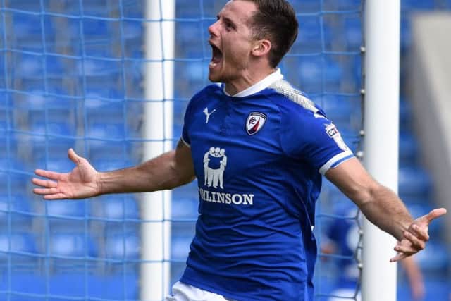 Picture Andrew Roe/AHPIX LTD, Football, EFL Sky Bet League Two,v Chesterfield Town v Port Vale, Proact Stadium, 19/08/17, K.O 3pm
Chesterfield's Jordan Sinnott celebrates Kristian Dennis scoring
Andrew Roe>>>>>>>07826527594