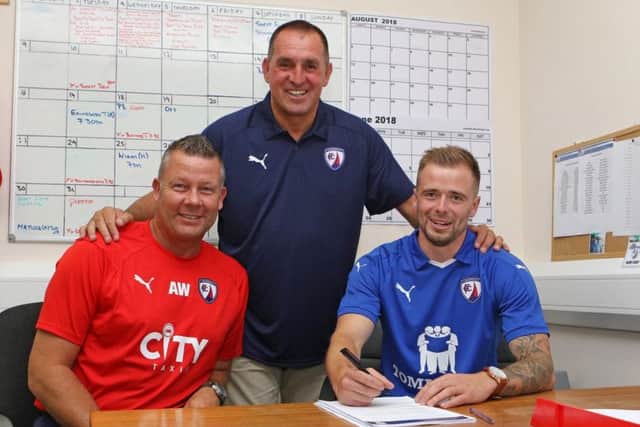 Lee Shaw with new manager Martin Allen and assistant manager Adrian Whitbread (Pic: Tina Jenner)