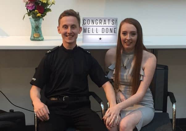 Special Constable Owen Palfreyman popped the question to his partner of two-and-a-half years, Jess Goodman, in front of his fellow volunteer police officers.