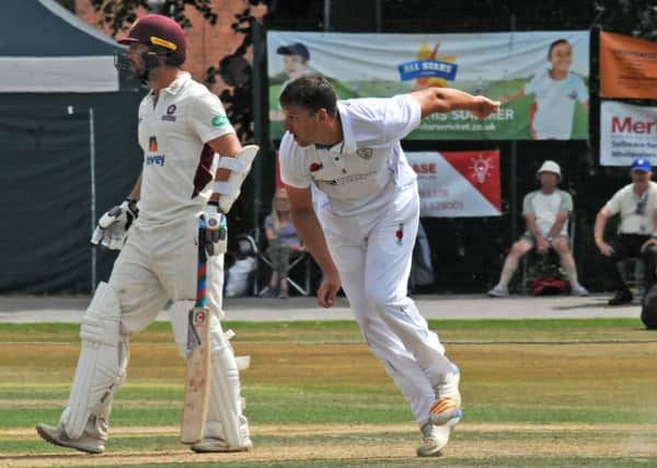 Derbyshire V Northhamptonshire.
Derbyshire bowler, Dan Wheeldon in action at Queens Park on Monday.