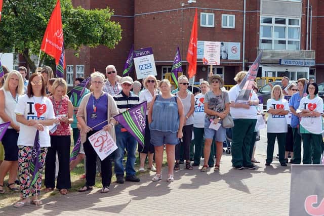 Protesters at Chesterfield Royal Hospital.