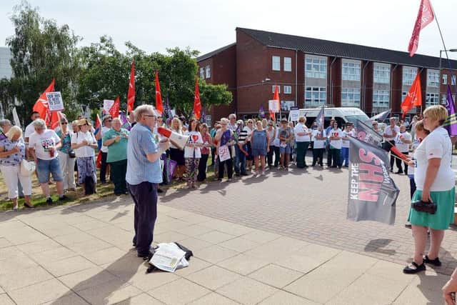 Protesters at Chesterfield Royal Hospital.