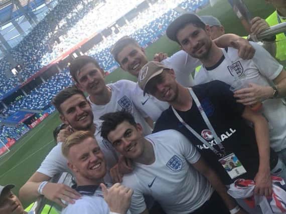 Harry Maguire pictured with friends after playing for England in the World Cup in Russia.