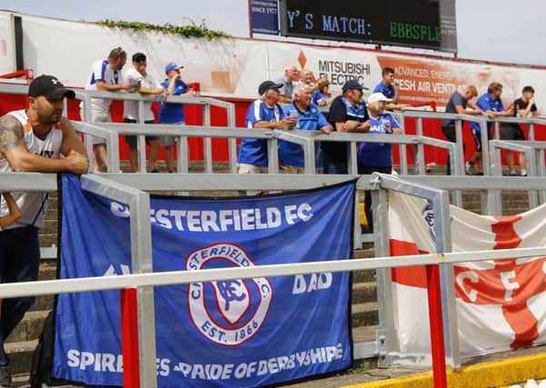 Picture by Lucy Mallorie-Williams/AHPIX.com; Football; Vanarama National League; Ebbsfleet United v Chesterfield FC; 04/08/2018 KO 15:00; The Kuflink Stadium; copyright picture; Howard Roe/AHPIX.com; Spireites fans at Ebbsfleet
