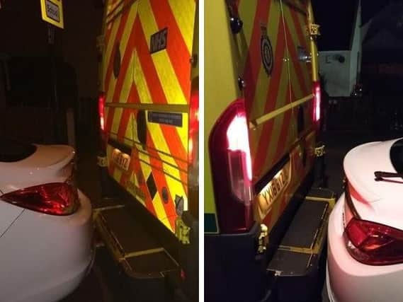 The parking that left ambulance crews unable to use the back doors of their vehicle. Photo - East Midlands Ambulance Service