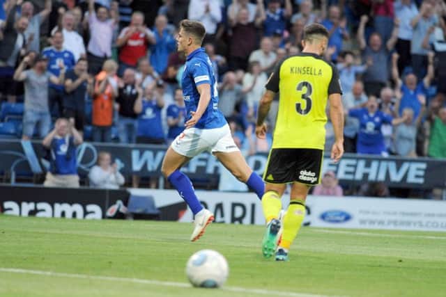 Chesterfield FC v Aldershot Town.
Charlie Carter celebrates hsi second goal.
