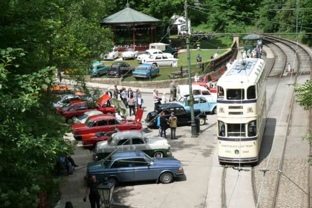 Colassic transport gathering at Crich Tramway Village.