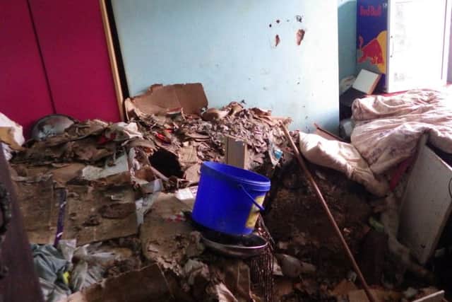 Pictured are the squalid conditions at a property on Hunloke Road, at Holmewood, Chesterfield, where offenders Louise Wood and Sarah Burnham kept 19 dogs and three cats.