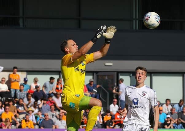 Picture by Gareth Williams/AHPIX.com; Football; Sky Bet League Two; Barnet v Chesterfield FC; 05/05/2018 KO 15:00; The Hive Stadium; copyright picture; Howard Roe/AHPIX.com; Spireites fans at Barnet keeper Craig Ross claims ahead of Chesterfield's Luke Rawson