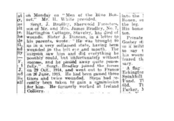 A notice in the newspaper (The Derbyshire Courier) alludes to James's death.