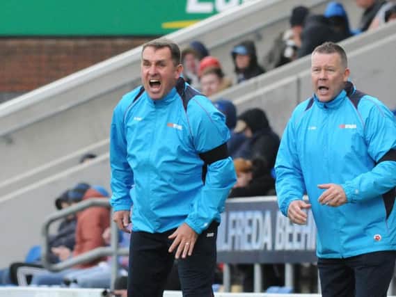 Martin Allen barks out instructions during the game with Fylde.