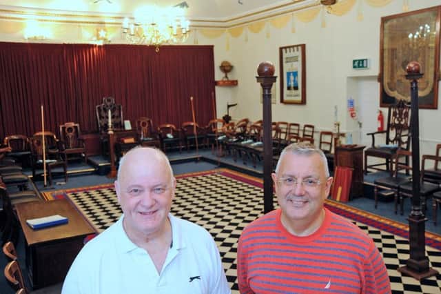 Stuart Riley, right, and Paul Holmes inside the meeting room of the Masonic Hall on Saltergate which is opening its doors to visitors this weekend. Pictures by Anne Shelley.