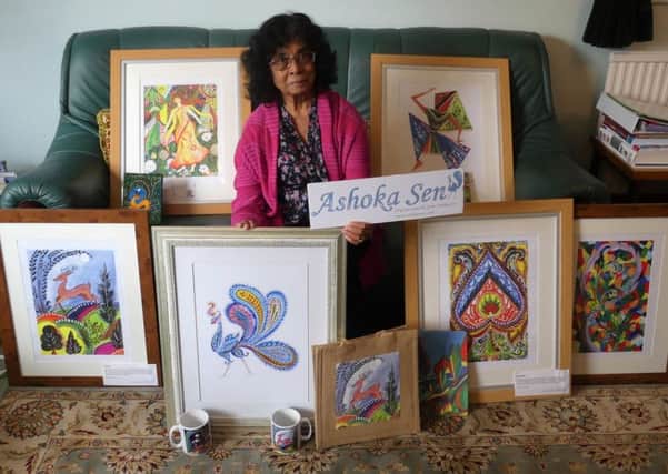 Ashoka Sen with her artwork.