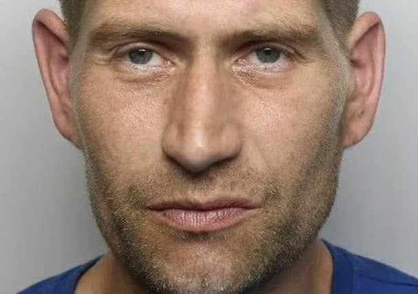 Pictured is Mark Hill, 38, of Princess Street, Brimington, Chesterfield, who has been jailed for six years and eight months after admitting causing grievous bodily harm, shoplifting and breaching a suspended sentence.