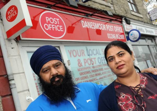 Sukhwanp Kaur and Amarbir Singh outside the Danesmoor Post Office on Pilsley Road, Clay Cross, which was scene of an attempted robbery.