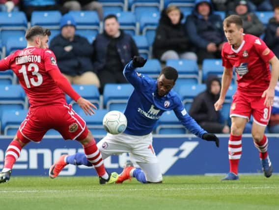 Action from Chesterfield v Wrexham.