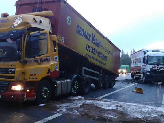 Lorry crash causing long delays on M1 northbound. Image courtesy of Highways England