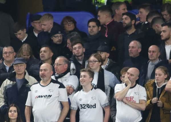 Derby fans at Stamford Bridge. Image by Jez Tighe.
