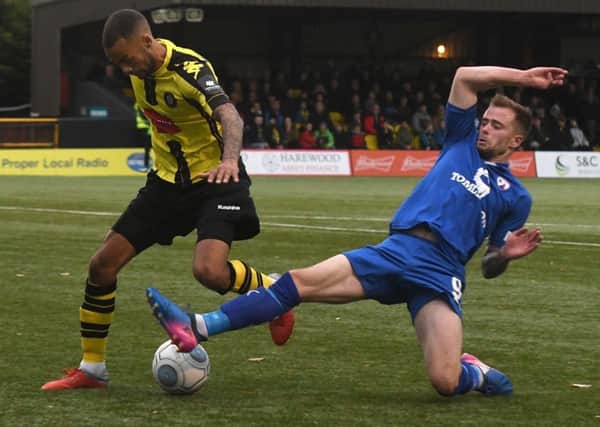 Picture Andrew Roe/AHPIX LTD, Football, Vanarama National League, Harrogate Town v Chesterfield, CNG Stadium, 03/11/18, K.O 3pm

Chesterfield's Lee Shaw tackles Harrogate's Warren Burrell

Andrew Roe>>>>>>>07826527594