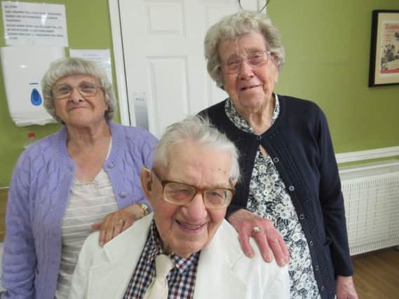 Roy Moseley, a resident at The Meadows care home, Alfreton, who is also a member of Alfreton Wesley Methodist Church is pictured with Eileen Falconbridge (left) and Dorothy Sankey.