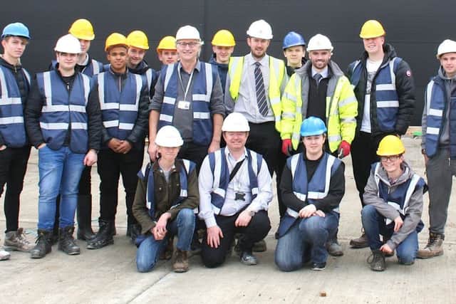 Chesterfield College construction students get a site tour from GF Tomlinson's senior site manager Jason Thornhill.