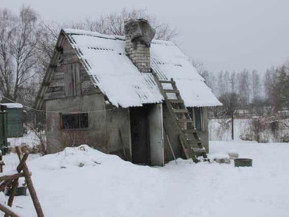 A shack in Latvia, without heating. where a man in his 60s was forced to live in temperatures as low as -16C. Photo - Derbyshire Police