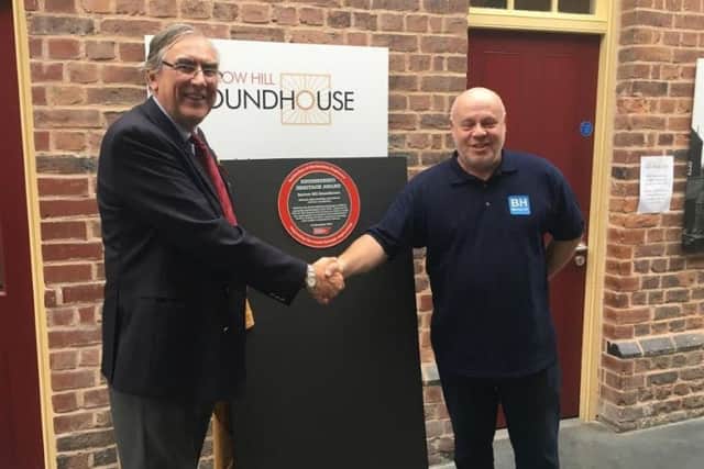 John Wood, chairman of the Institute of Mechanical Engineers, with Mervyn Allcock, Barrow Hill Roundhouse manager.