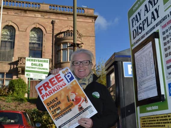 Parks & Streetscene Officer Helen Carrington promoting the free parking initiative