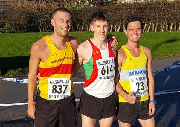 Bolsover 10k podium finishers: Rich Start, Samuel Moakes and Dale Annable