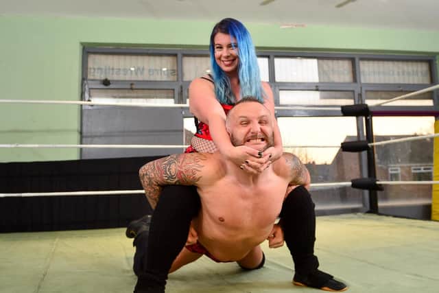 Katrina now trains five times a week and competes in wrestling bouts using the stage name Cherry Skye.